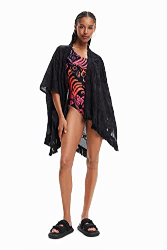 Desigual Caftan Kaftan_Flower Clara 2000 Black, Nero, Taglia Unica Donna