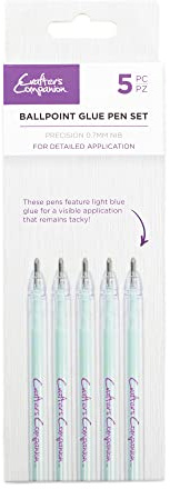 Crafter's Companion Glue Pen Set - Pack of 5 - Includes Ball Point Nibs - Perfect for Using with Gilding Flakes, Glitter and More, Blue,Gold,Silver