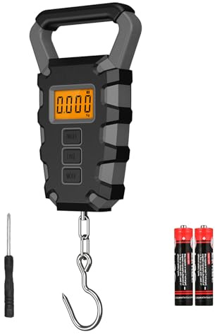 ORIA Hängande våg, digital fiskerivåg 50 kg/110 lb med krok, bärbar bagagevåg, IPX4 vattentät, för resor, fiskvägning – grå