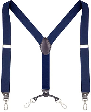 Ausukler Braces for Men Trousers Heavy Duty with 4 Swivel Hooks Adjustable One Size Elastic Suspenders (Navy)