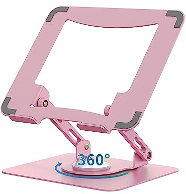 SOUNDANCE Laptopständer mit 360° drehbarer Basis, Ergonomische Computererhöhung für Schreibtisch, Einstellbare Höhe, Faltbare Laptophalterung, Stabile Unterstützung 10-15,6 Zoll Notebook, Rosa