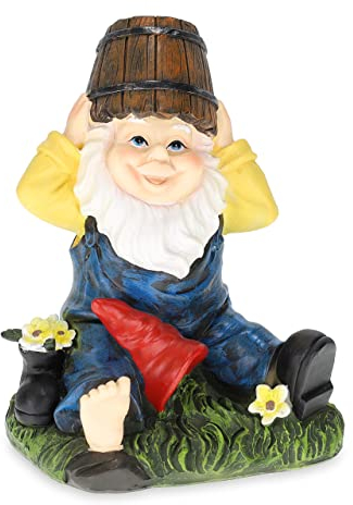 Relaxdays Gnomo Jardín con Cubo, Resistente Intemperie y Heladas, 20x14,5x11,5cm, Figura Enano, Piedra Falsa, Multicolor, Polirresina