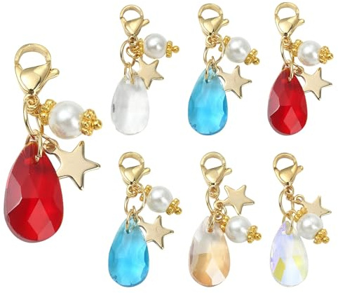 Ipotkitt Lot de 50 breloques en cristal à facettes en forme de goutte d'eau avec perles de verre rondes et fermoirs mousquetons pour la fabrication de bijoux