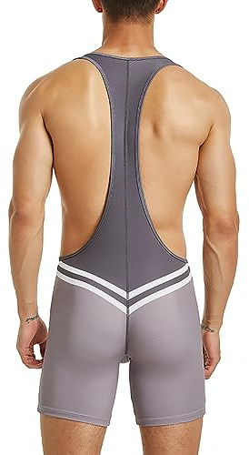 SPNSSTCR Men's Active Athletic Bodysuit Supporters Wrestling Singlet Jumpsuit Boxer Leotard Shapewear