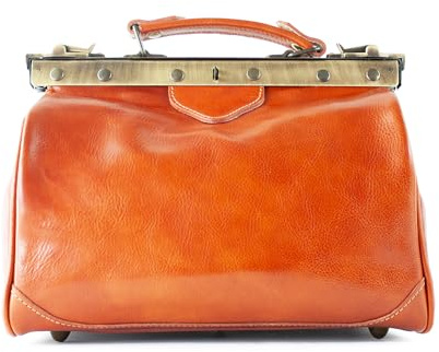 lePelou Arzttasche aus Leder, Vintage Arzttasche, Leder Doktortasche, Gladstone Tasche, Umhängetasche, Handtasche, Schultertasche (Cognac)
