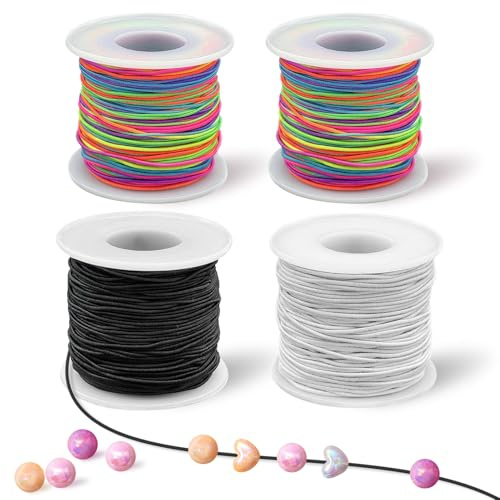 Gummiband für Armbänder, 1 mm, 4 Rollen - Elastisches Band für Armbänder, Elastische Schnur für die Herstellung von Armbändern, Halsketten, Perlen und Bastelarbeiten