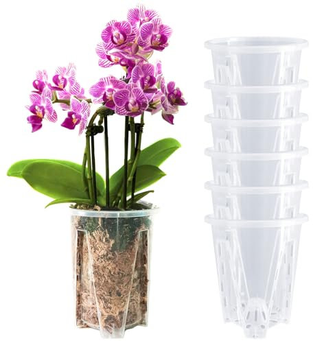 pavtner Macetas de orquídeas de 5.5 pulgadas, macetas de orquídeas para trasplantar, macetas de plástico transparente con agujeros, maceta de flores para interiores y exteriores, maceta de orquídeas