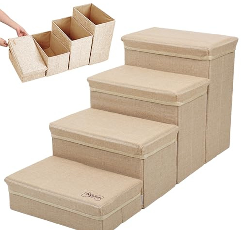 Escaleras para perros de compañía – Caminatas de sofá para perros de 4 pasos para mascotas – Escalera de interior plegable para perros con almacenamiento, rampa antideslizante Flavas