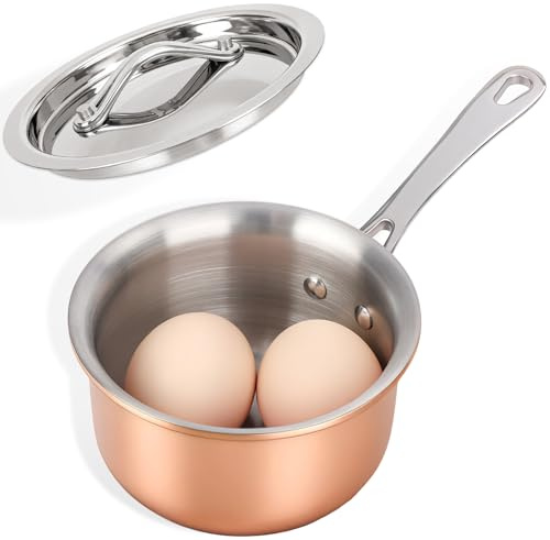 Macevia Mini Sauce Pan with Lid,Copper Butter Warmer Pan Coffee Milk Warmer Mini Butter Melting Pot Small Dishwasher Safe Multipurpose Use for Home Kitchen or Restaurant (13.8oz/320ml)-Copper