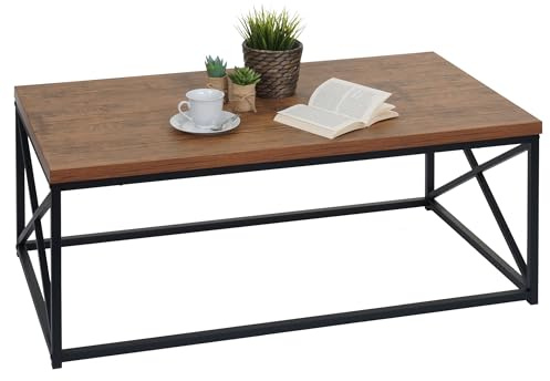 Mendler Couchtisch HWC-A27 Metall 3D-Struktur 44x110x60cm | Wohnzimmertisch, Beistelltisch, Sofatisch, Wildeiche-Optik