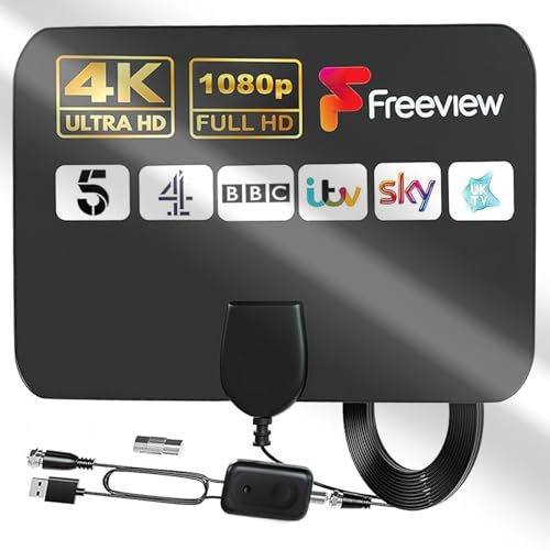MEgegulo Amplificatore di segnale TV Antenna Interna Amplificata Antenna TV per interni con Booster 250+ Ricezione a lungo raggio per Freeview TV Supporto 4K 1080P HDTV