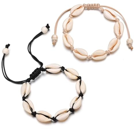 Meifiyu Fußkette Muschel,2 Stück Fußkettchen für Damen Muscheln,Sandstrand Fußschmuck Boho,Handgewebte Verstellbare Fußkette,Fußkette Muscheln Damen Geeignet für Frauen Und Mädchen