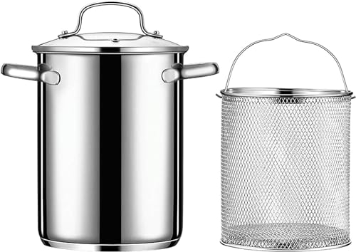 Olla para pasta de 4 litros con cesta coladora, olla para espárragos de acero inoxidable 304, olla para hervir mariscos, olla para caldera de cangrejos, freidora de pavo para cocinar al vapor y herv
