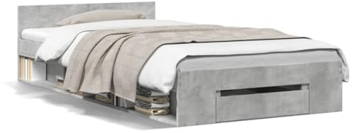 Homgoday Bettgestell mit Schublade Stauraumbett Bettrahmen Schubladenbett Einzelbett Doppelbett mit Lattenrost Gästebett Jugendbett Betongrau 100x200 cm Holzwerkstoff