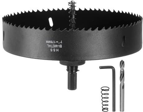 sourcing map Bi-Metal Hole Saw Kit 178mm (7-1/5) Hole Cutter Set with 1pcs 1/2 Hex Shank Arbor 2pcs 1/4 Center Drill Bits 2ps Springs 1pcs Wrench for Wood Plastic Soft Metal