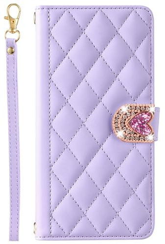 Flip Case für Samsung Galaxy A05S Hülle Brieftasche Diamond Stitch Ledertasche Schutzhülle PU Leather Case Mit Glänzende 3D Farbig Liebe Schnalle Flip Cover HandyCase für Samsung Galaxy A05S,Lila