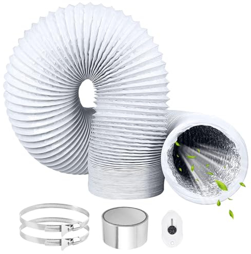 ComPDCVD Tubo Flexible de Salida 100mm 3 m Blanco Manguera de Ventilación de Aluminio con 2 Abrazaderas Acero Flexible di Aluminio PVC Tubo Manguera Aire para Extractor de Aire Climatización Secadora