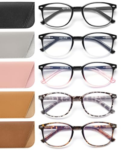 JOLISU 5 Pack di occhiali da lettura per le donne, luce blu che blocca il lettore di computer occhiali da vista con cerniera a molla(2.25)