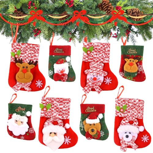 Taozoey Calcetín de Navidad, 8 Pcs Mini Medias de Navidad, Medias Navideñas Pequeñas, Calcetines del Árbol de Navidad, Medias de Navidad Bolsa de Regalo, Mini Calcetín Navideño Adorno para Árbol (C)