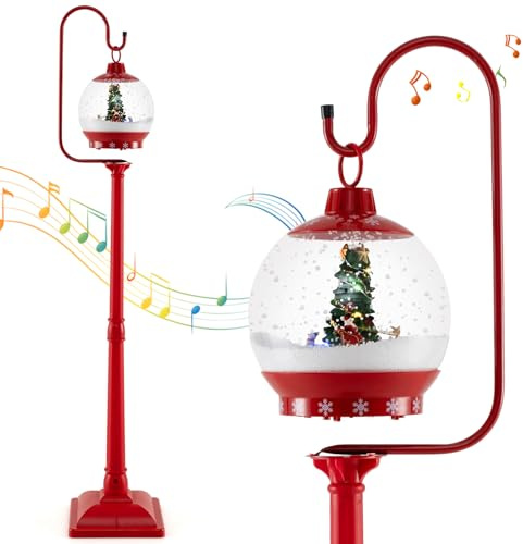 SOARS Decorazioni Natalizie, Lampione Natalizio con Neve 170 CM, Musica, Lanterna Natalizia Sfera di Cristallo Girevole a 360°, Fiocchi di Neve, Albero di Natale, Addobbi Natalizi per Esterno Interno