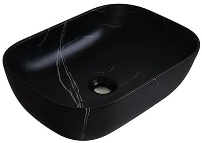 EPOTRDCV Vasque à Poser pour Salle de Bain Vasque à Poser pour Salle de Bain Nordique Vasque à Poser en céramique à Motif de marbre Noir Vasque Simple pour la