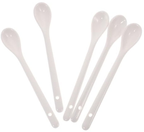 TOPBATHY 5pcs 16.5CM White Ceramic Long Handle Spoons Large Soup Ladles for Kitchen Coffee Porridge Rice Eating Appetizers