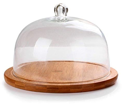 Wooden Cheese Plate Cover with Glass Lid Vintage Style Cake Box for Desserts Sandwiches and Steak Dust Dome for Home or Cafe Chip & Dip Server 30x30x20CM