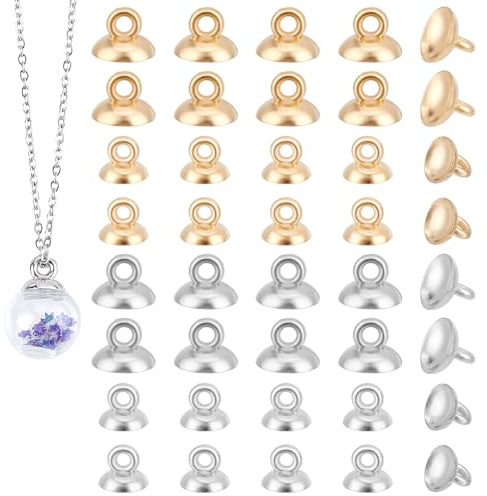 PH PandaHall 200pcs Capuchon de Perle Pendentif Bélières 2 couleurs Capuchons de Perle avec Boucle Bélières Rondes Fermoir Pendentif Connecteur pour Globe Verre Bulle Boucle D'Oreille Collier 8/10mm
