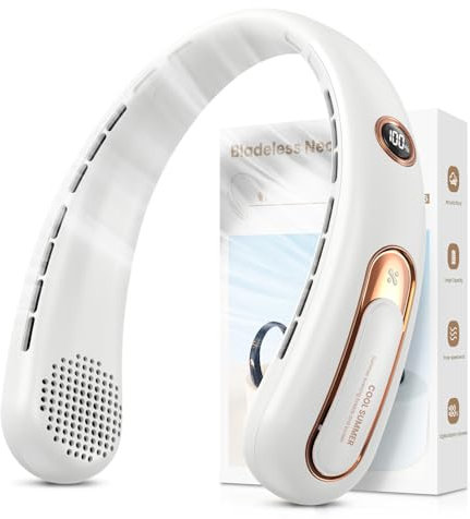 Neck Fan, Bladeless Portable Neck Fan, 4000mAh USB Rechargeable Face Fan, 3 Speed Personal Cooling Fan with 360° Airflow - for Hot Flashes Home Office Travel Outdoor Sports (White)