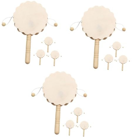 IMIKEYA 4 Sätze Hölzerne Rasselinstrumente Rhythmus Bongos Percussion Drum Shaker Malerei Musikinstrument Home Desktop Verzierungen DIY Holz Ornament Desktop Ornament DIY 4 Stück * 4