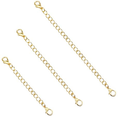 Lyqaq 3PCS Gold Necklace Extender, Necklace Extenders Gold Chain Set - 3/5/7.5 cm Adjustable Extension Chain with Double-Sided Clasps for Necklaces, Bracelets & Anklets - Delicate Gold Chain Extender