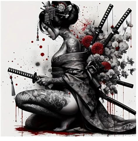 GLIDIAM 40x40cm Diamond Painting Geisha Samurai, Diamant Malerei Bilder Japan Ninja Geisha, DIY Full Drill Basteln Erwachsene, Mosaik Stickerei Kreuzstich Geschenk für Wanddeko Wohnzimmer Schlafzimmer
