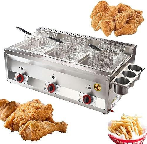Generico Friggitrice a Gas GPL Commerciale da 10L/20L/30L con cestello e Coperchio, friggitrice a Gas da banco in Acciaio Inossidabile, per Cucina Domestica