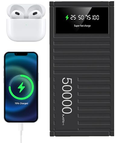 Power Bank portatile, 66 W, caricabatterie di ricarica rapida con capacità 50000 mAh, banca di energia creativa a di contenitore con display a LED per escursioni, campeggio, emergenze