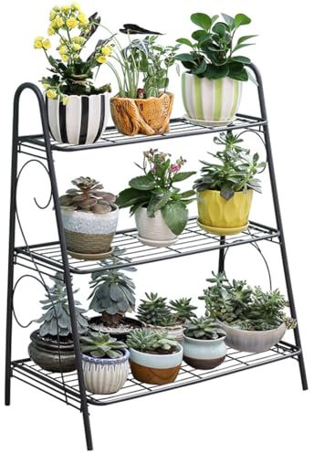 Niwugady Soporte de metal para plantas de 3 niveles, interior y exterior, esquina para flores, estantería para plantas múltiples, soporte para plantas, escaleras para exteriores, balcón, jardín, salón