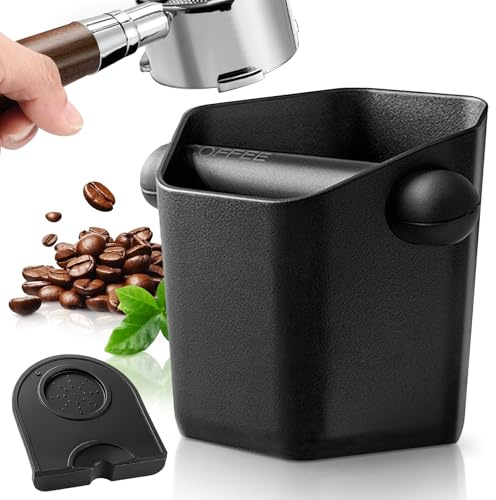 Coffee Knock Box, Coffee Machine Accessories, Espresso Knock Box Coffee Bin, Barista Knock Box for Coffee Ground, with Espresso Tamping Mat