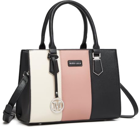 Miss Lulu Borsa a Mano Donna Media, Tracolla PU con Texture Litchi a Tre Tonalità Color Block, Spallina Regolabile, Cerniere Antifurto Posteriore, 4 Tasche, per Lavoro Viaggi Scuola
