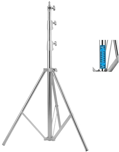 280cm Heavy Duty Light Stand, Photography Spring Cushioned Tripod Stand with 1/4 to 3/8 Reversible Spigot, Stainless Steel, for Photo Studio Video Light Strobe Reflector Softbox Umbrella