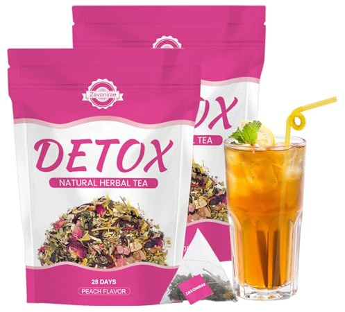 Detox Tea - 56 Days Herbal Tea | Natural Wellness Tea with Green Tea & Dandelion | Gentle Cleanse & Metabolism & Healthy Weight Support | Vegan, Caffeine-Free, Peach Flavour