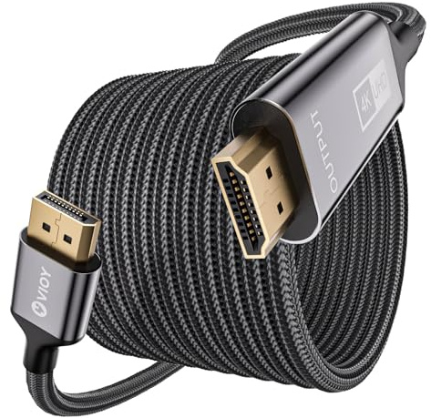 VIOY DisplayPort to HDMI Cable 3M, 4K 30Hz Unidirectional DP Cord | 4K@30Hz 1080P@120Hz HDR10 support, aluminum shell nylon braided, one-way DP to HDMI only, 7.1 surround audio sync