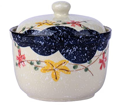 YHNNH, Pots à épices, sucrier de style campagnard avec couvercle, pot à sucre à motif japonais peint à la main, pot à épices for récipient à sucre, pot d'assaisonnement-poisson-pot de 370 ml