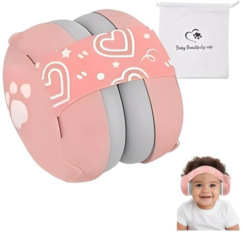 JITIFAZH Cuffie antirumore per neonati e bambini da 0 a 36 mesi, con morbido cuscino e archetto regolabile, cuffie con cancellazione del rumore per dormire e viaggiare, rosa, Taglia unica