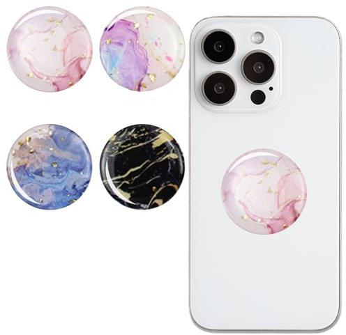 YSUY 4PCS Marble Phone Grips - 2 Pink, 1 Blue, 1 Black Reusable Adhesive Holder for Mobile & Kindle, Finger Ring Stand, Anti-Slip Grip