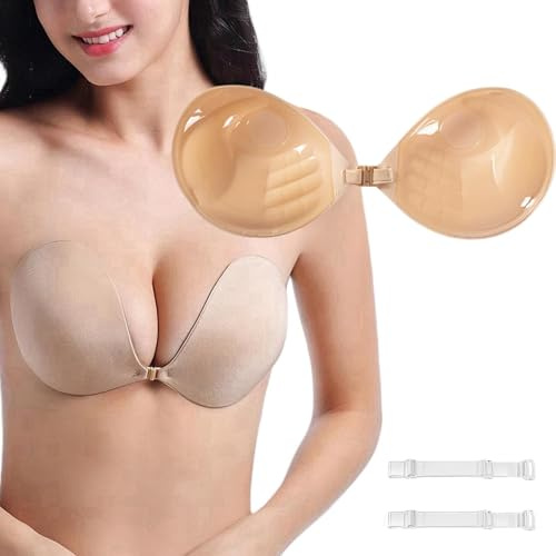 Nimiah Soutien-gorge push-up adhésif - Soutien-gorge invisible sans bretelles pour robes dos nu et mode de mariage, beige, A