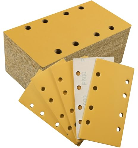 Sruhrak Papel de Lija 93 X 185 mm 8 Agujeros, 50 Hojas de Lija P600, Almohadillas de Lijado Más Fuertes para Lijadora Orbital en Madera, Metal, Barniz, Plástico