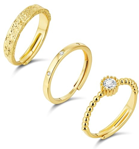 Ringe Set Damen Gold Silber 925 Vintage Ring Verstellbar Stapelbar Geschenk