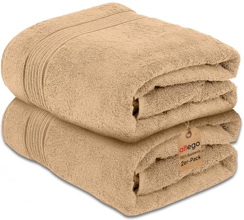 altego Duschtuch 70x140 cm Beige – Duschhandtuch & Badetuch 100% Baumwolle – 2er Set – Premium Qualität