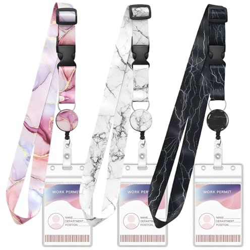 XINFAQAQ Porte Badge avec Cordon Tour de Cou Badge avec Porte-Cartes Porte Badge Enrouleur pour Carte de Bureau Conférences Cartes d'transport Porte Badges d'Identification(3 Pièces)