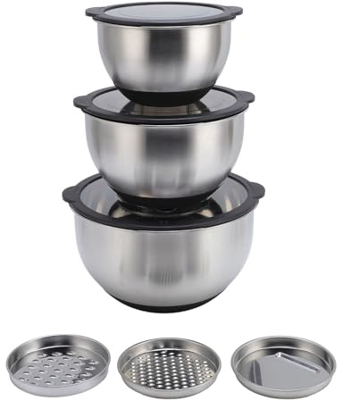 Pyltha Bol de Mezcla de Acero Inoxidable con Tapas, Juego de 3 Piezas - Duradero y Hermético, Ideal para Cocina y Almacenaje de Alimentos