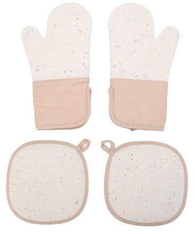 Cuifati Ensemble de Maniques de Cuisine, Gants de Cuisine Résistants à la Chaleur élevée jusqu'à 500 °F avec en Silicone Antidérapante, Gants de Four pour la Cuisine et la Pâtisserie (Beige)